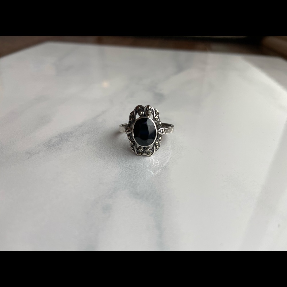 Black Onyx Marcasite Ring